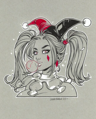 Harley Quinn - Ink on Toned Gray Paper